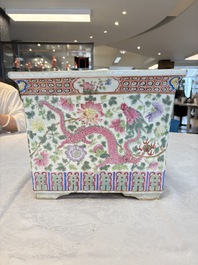 A pair of square Chinese famille rose 'dragon and phoenix' jardini&egrave;res, 19th C.
