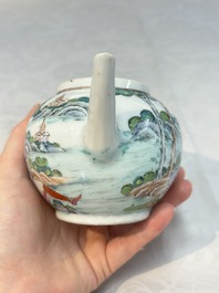 A rare Chinese famille rose teapot with an erotic depiction of a European lady, Yongzheng
