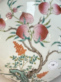 A fine Chinese famille rose 'eight peaches' box and cover, Qianlong mark, Republic