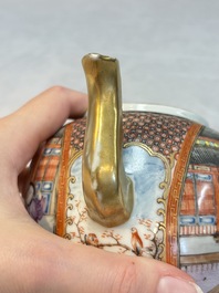 A Chinese Canton famille rose 'mandarin subject' teapot, Qianlong