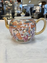 A Chinese Canton famille rose 'mandarin subject' teapot, Qianlong