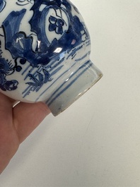 A blue and white Dutch Delft vase with silver cover, 18th C.