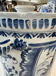 A large blue and white jardini&egrave;re with landscape design, Nevers, 18th C.