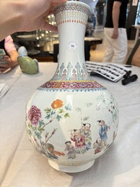 A Chinese famille rose 'boys and roosters' vase and a Milefo Buddha, Guangxu and Zhu Mao Ji 朱茂記造 mark, 19/20th C.