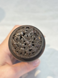 Four Chinese carved wooden cricket cages, 20th C.