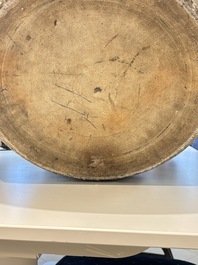 A massive Chinese blue and white 'lotus scroll' fish bowl, Qianlong/Jiaqing