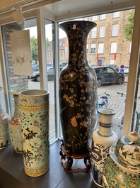 A massive Chinese famille noire 'prunus blossoms' vase, Kangxi mark, 19th C.