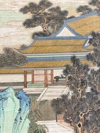 In the manner of Qiu Ying 仇英 (1494-1552): 'Mountainous landscape', ink and colour on silk, 19/20th C.
