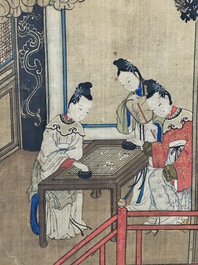 In the manner of Qiu Ying 仇英 (1494-1552): 'Festival in Chinese Garden', ink and colour on silk, 17/18th C.