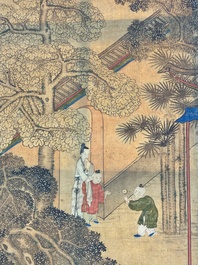 In the manner of Qiu Ying 仇英 (1494-1552): 'Festival in Chinese Garden', ink and colour on silk, 17/18th C.