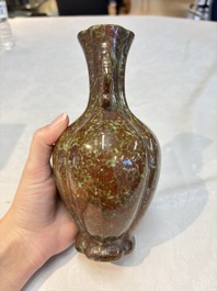A Chinese celadon-glazed vase and a faux bronze-glazed vase, Qianlong mark, 18/19th C.