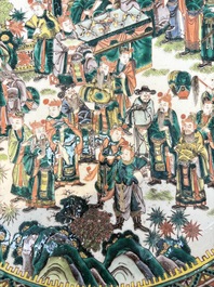 A massive Chinese famille verte dish with narrative design, 19th C.