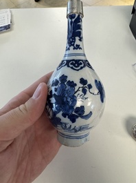 A blue and white Dutch Delft vase with silver cover, 18th C.