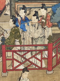 In the manner of Qiu Ying 仇英 (1494-1552): 'Festival in Chinese Garden', ink and colour on silk, 17/18th C.