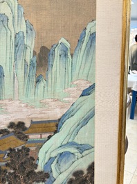 In the manner of Qiu Ying 仇英 (1494-1552): 'Mountainous landscape', ink and colour on silk, 19/20th C.