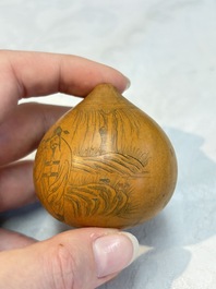 Six Chinese gourd cricket cages and seven carved gourds, 20th C.