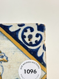 A small polychrome Dutch Delft maiolica 'dog' tile, late 16th C.