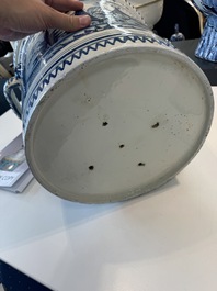 A large blue and white jardini&egrave;re with landscape design, Nevers, 18th C.
