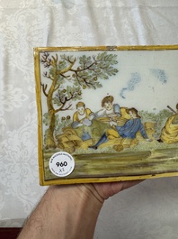 Two Italian maiolica &lsquo;pastoral&rsquo; plaques, one dated 1745, Castelli, 18th C.