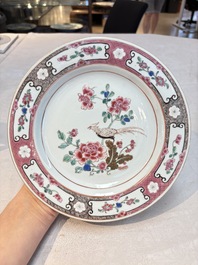 Eight Chinese famille rose plates with birds, Yongzheng/Qianlong