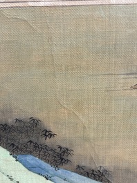 In the manner of Qiu Ying 仇英 (1494-1552): 'Mountainous landscape', ink and colour on silk, 19/20th C.