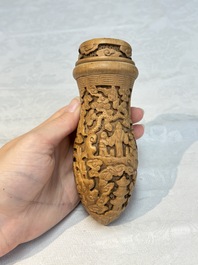 Four Chinese carved wooden cricket cages, 20th C.