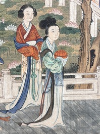 In the manner of Qiu Ying 仇英 (1494-1552): 'Mountainous landscape', ink and colour on silk, 19/20th C.
