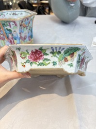 A Chinese Canton famille rose hexagonal jardini&egrave;re and stand, 19th C.