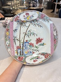 A set of five Chinese famille rose 'floral scroll painting' plates and three dishes, Qianlong