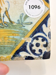 A small polychrome Dutch Delft maiolica 'dog' tile, late 16th C.