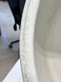 A massive Chinese blue and white 'lotus scroll' fish bowl, Qianlong/Jiaqing
