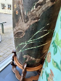 A massive Chinese famille noire 'prunus blossoms' vase, Kangxi mark, 19th C.