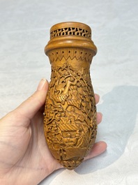 Four Chinese carved wooden cricket cages, 20th C.
