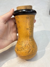 Six Chinese gourd cricket cages and seven carved gourds, 20th C.
