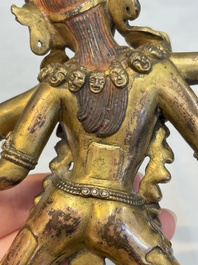 A Nepalese or Tibetan turquoise-inlaid gilt-bronze sculpture of Kurukulla or Red Tara, 15th C. or later