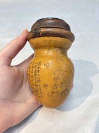 Six Chinese gourd cricket cages and seven carved gourds, 20th C.