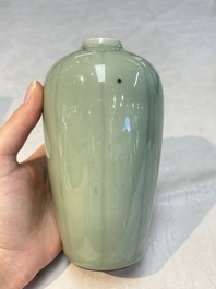 A Chinese celadon-glazed vase and a faux bronze-glazed vase, Qianlong mark, 18/19th C.