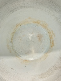 A massive Chinese blue and white 'lotus scroll' fish bowl, Qianlong/Jiaqing