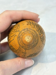 Six Chinese gourd cricket cages and seven carved gourds, 20th C.
