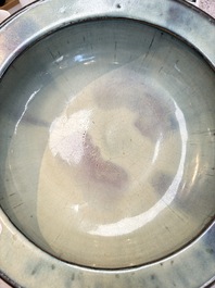 A large Chinese purple-splashed 'jun' basin, Yuan/Ming