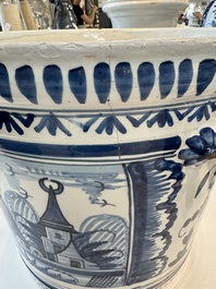 A large blue and white jardini&egrave;re with landscape design, Nevers, 18th C.