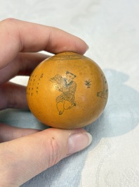 Six Chinese gourd cricket cages and seven carved gourds, 20th C.