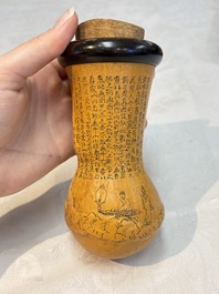 Six Chinese gourd cricket cages and seven carved gourds, 20th C.