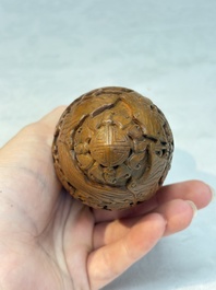 Four Chinese carved wooden cricket cages, 20th C.