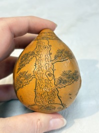 Six Chinese gourd cricket cages and seven carved gourds, 20th C.