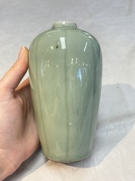 A Chinese celadon-glazed vase and a faux bronze-glazed vase, Qianlong mark, 18/19th C.