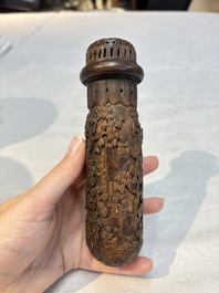Four Chinese carved wooden cricket cages, 20th C.