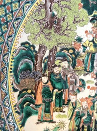 A massive Chinese famille verte dish with narrative design, 19th C.
