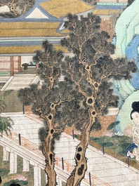 In the manner of Qiu Ying 仇英 (1494-1552): 'Mountainous landscape', ink and colour on silk, 19/20th C.