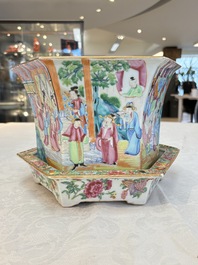 A Chinese Canton famille rose hexagonal jardini&egrave;re and stand, 19th C.